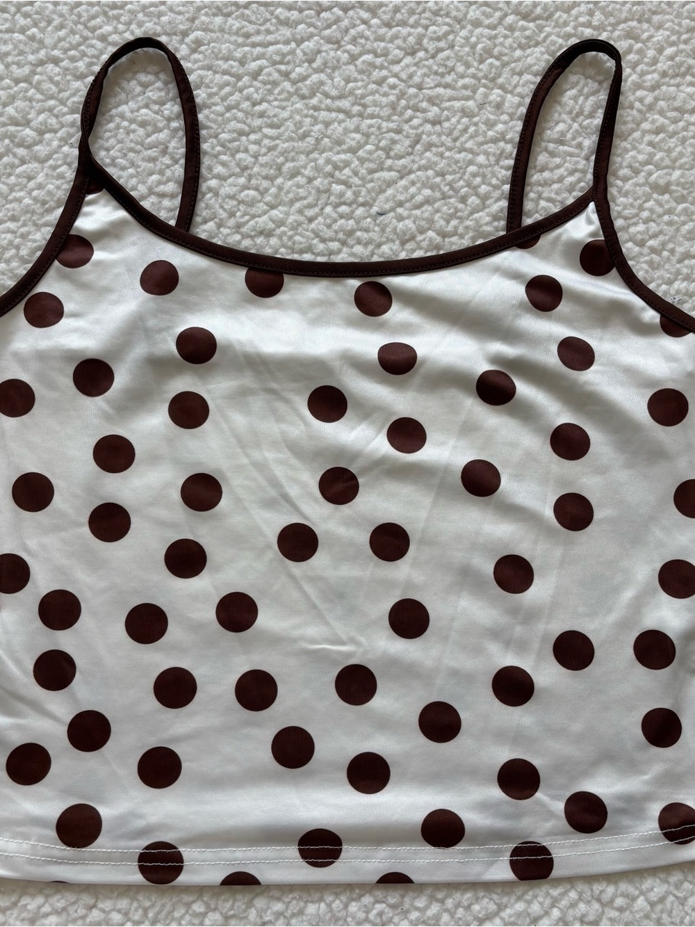 Retro Polka Dot Cami tank  Top Brown White Contrast Trim Coquette Y2K Dollete S